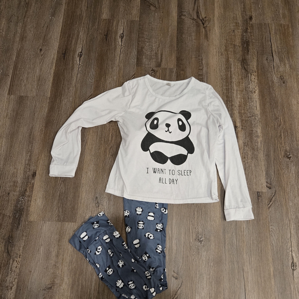 Panda Print Women's Pajama Set - White and Blue